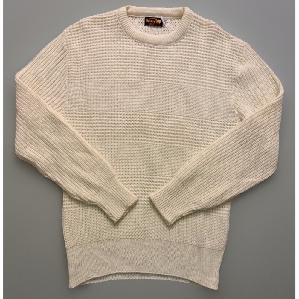 Botany 500 Long Sleeve Knit Sweater Vintage Grandpa USA Acrylic Cream Large JBHS